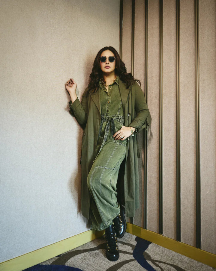 Nikki Mehra In Our Kendal Olive Jumpsuit