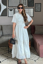 Tushita Mehta in our Sabrina Lace Dress