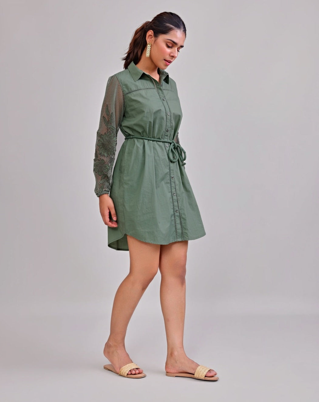 Olive Oasis Appliqué Dress