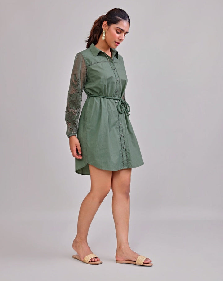 Olive Oasis Appliqué Dress