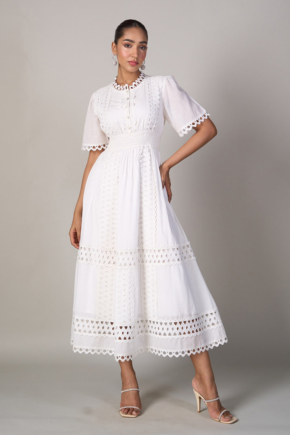 Tushita Mehta in our Sabrina Lace Dress
