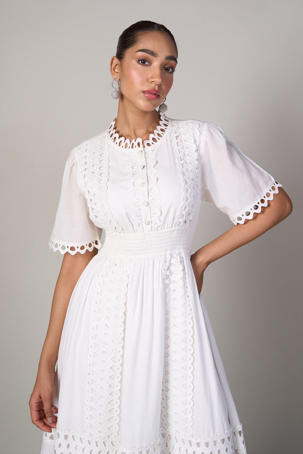 Tushita Mehta in our Sabrina Lace Dress