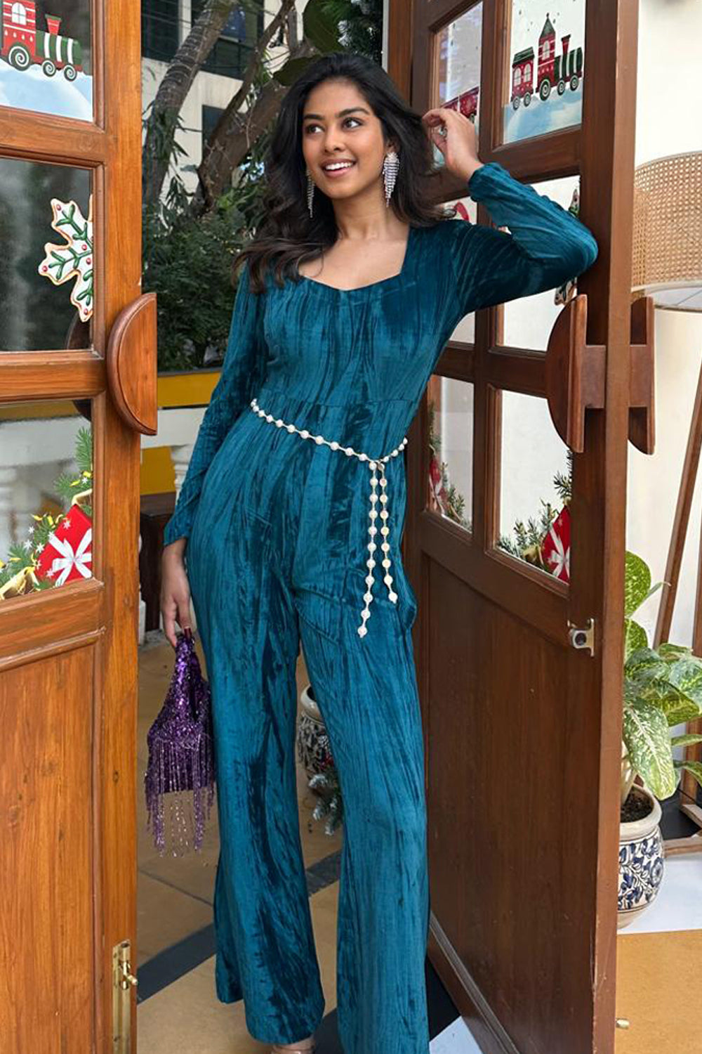 Divya Bhopana In Our Serena Velvet Jumpsuit