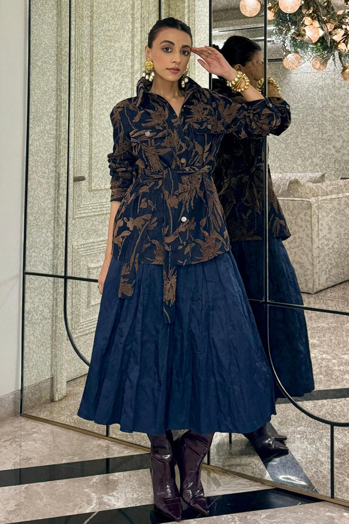 Tushita Mehta in our Denim Velvet Jacket
