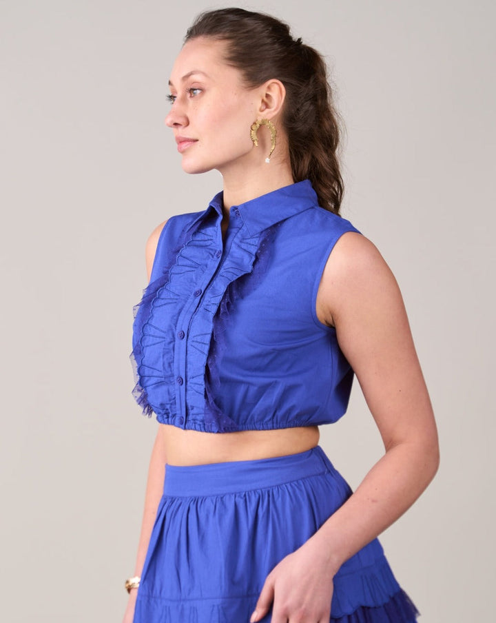Niki Mehra In Our Indigo Lace Top