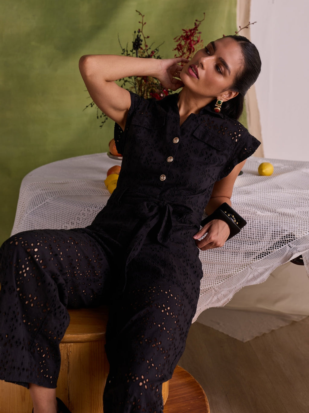 Tushita Mehta in our Lara Schiffli Jumpsuit