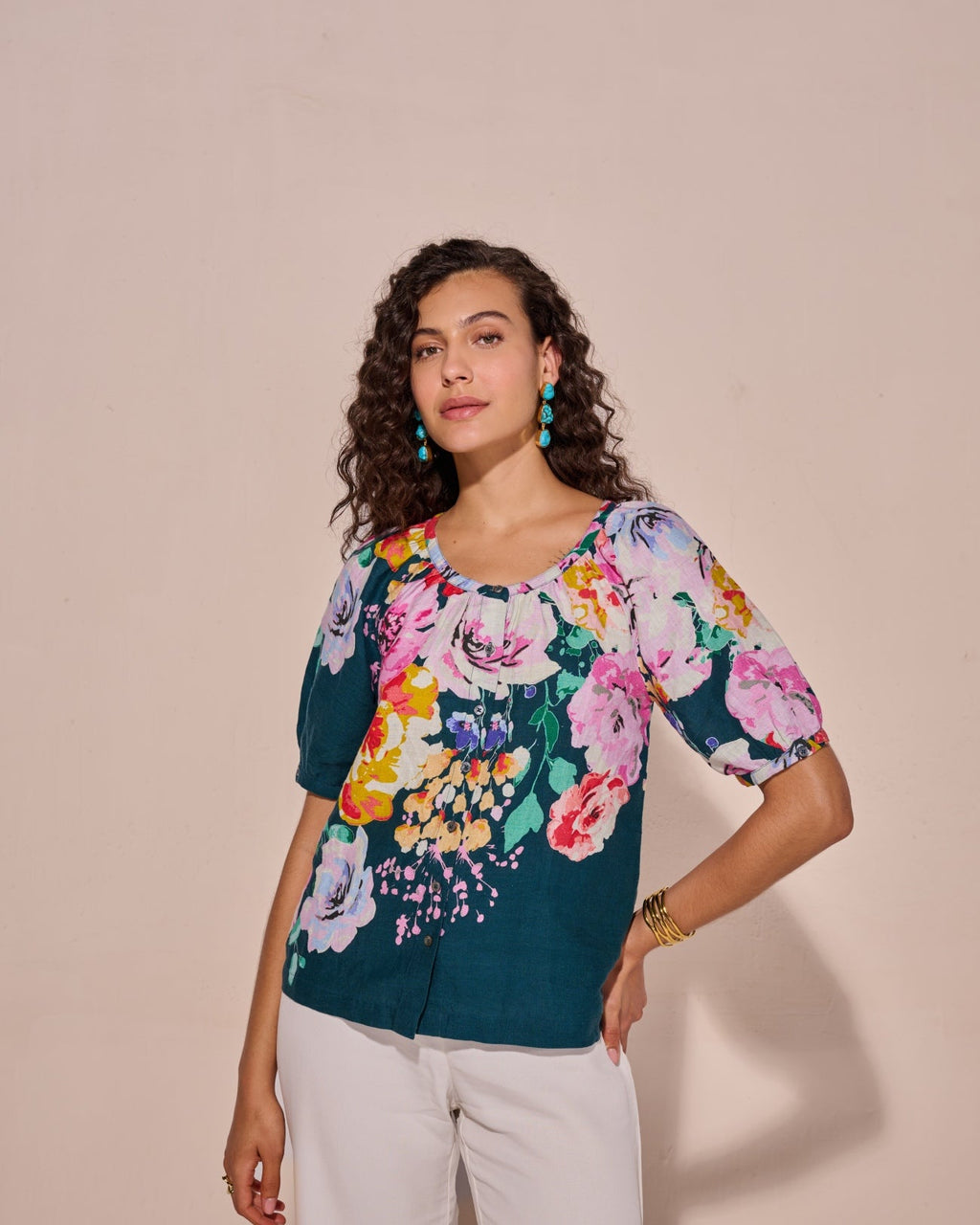 100% Linen Printed Top