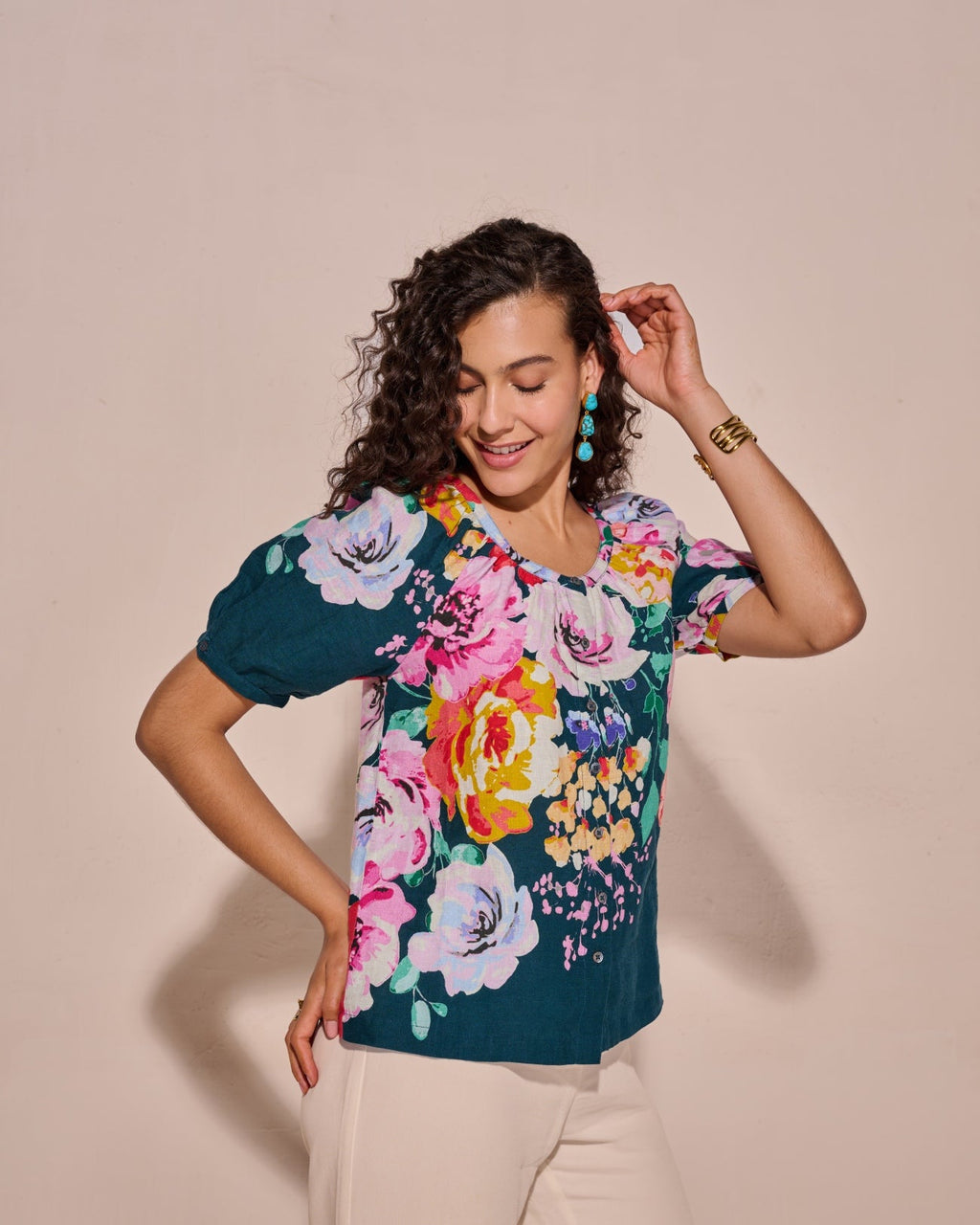 100% Linen Printed Top