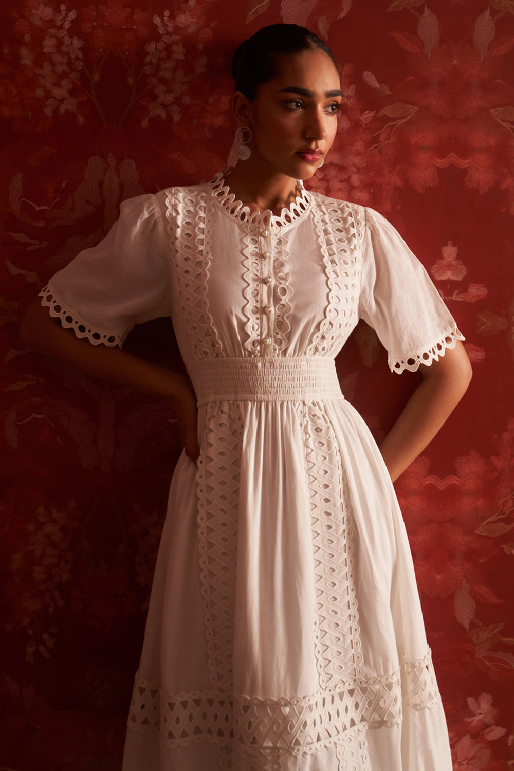 Tushita Mehta in our Sabrina Lace Dress