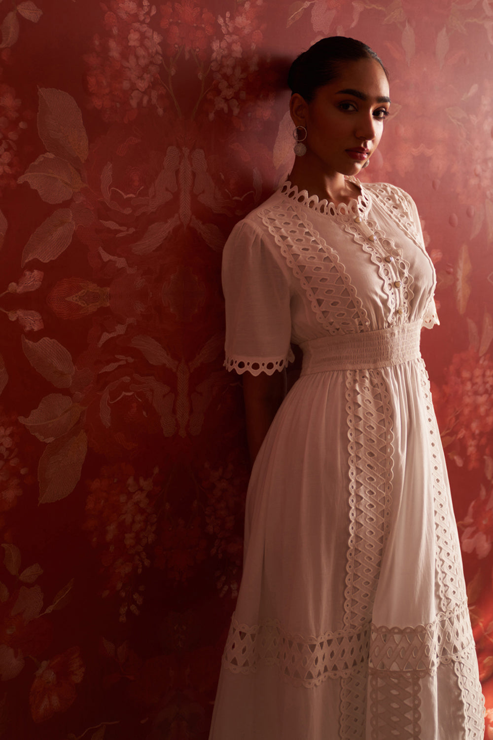 Tushita Mehta in our Sabrina Lace Dress