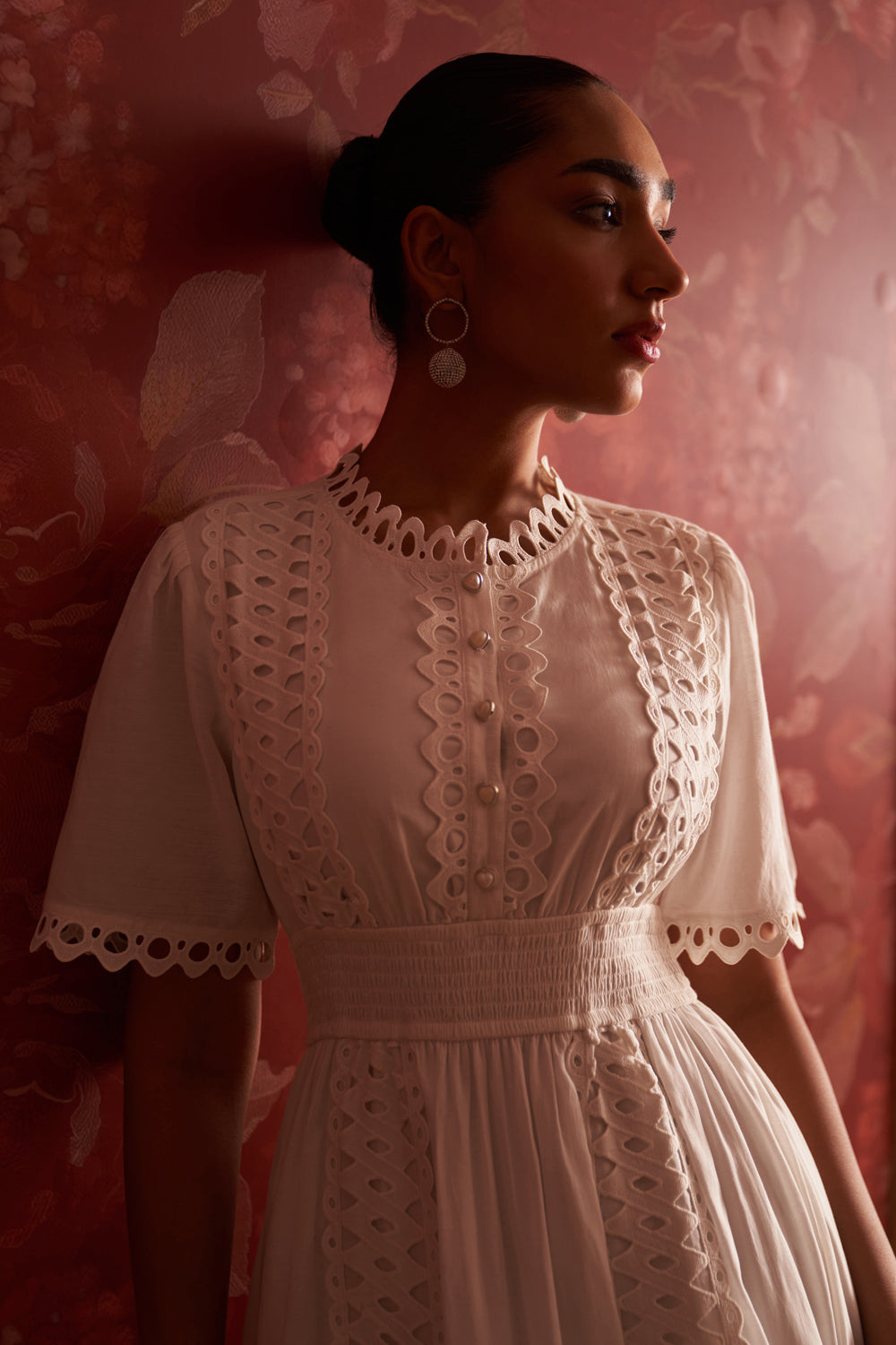 Tushita Mehta in our Sabrina Lace Dress