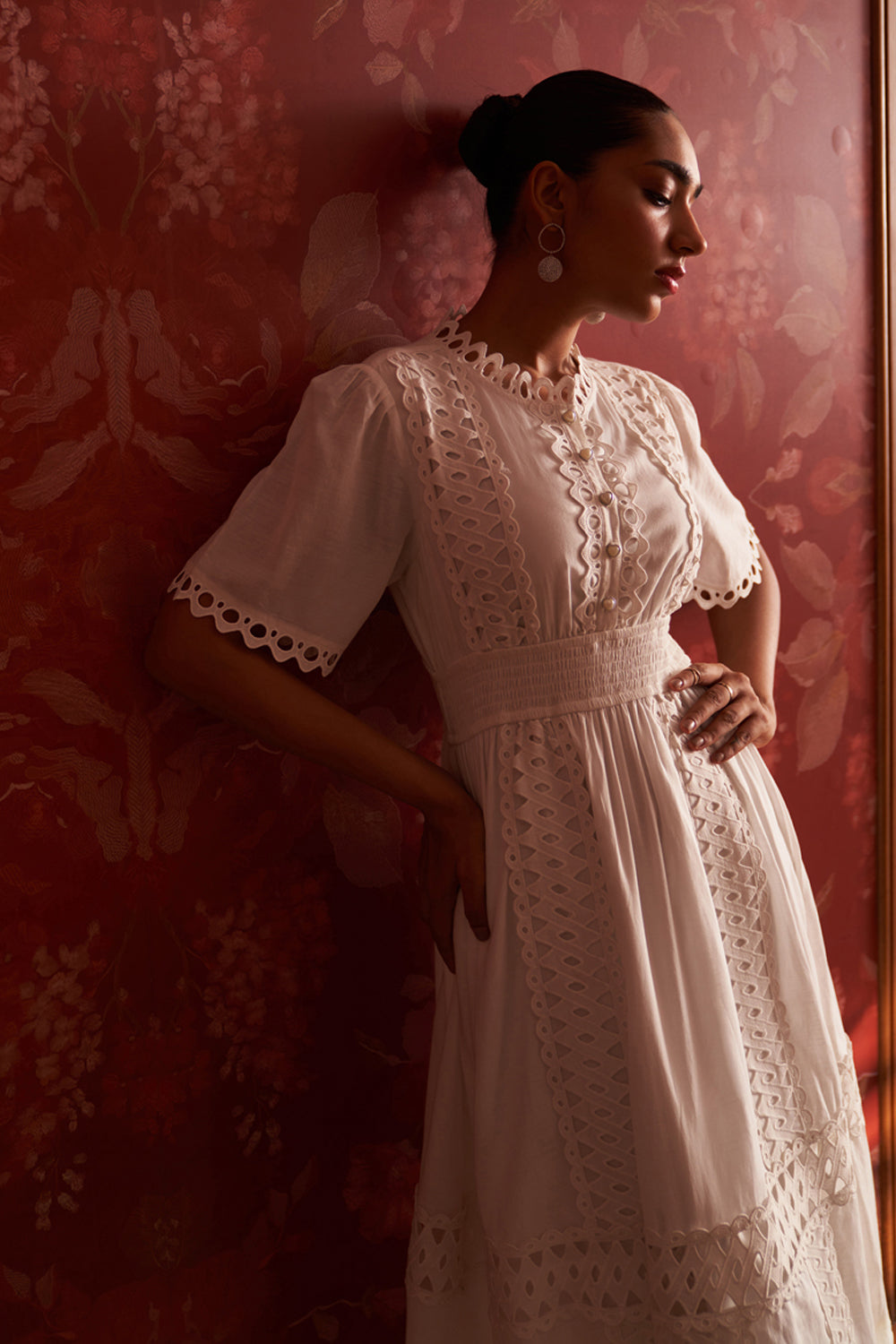 Tushita Mehta in our Sabrina Lace Dress