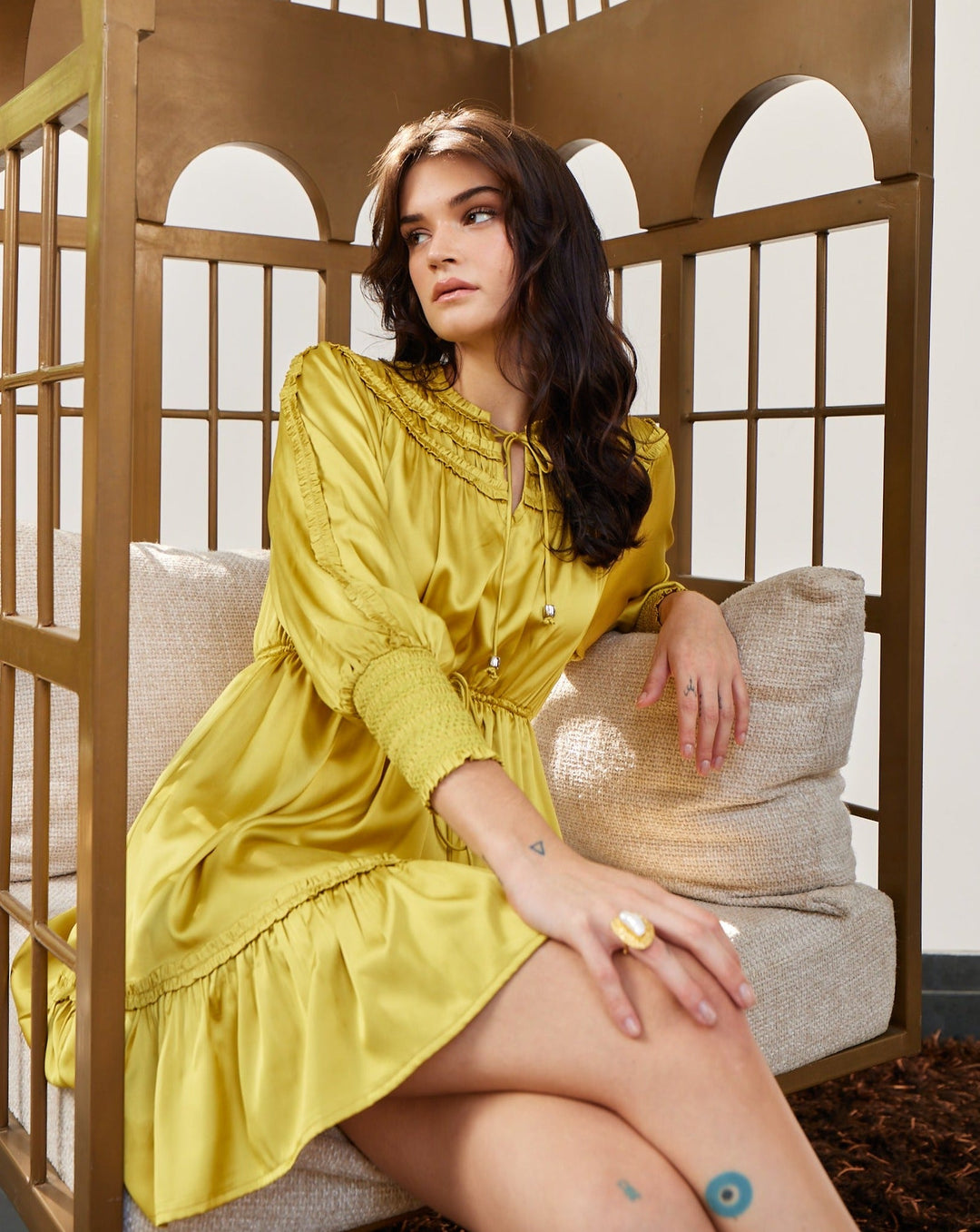 Ella Gold Satin Dress