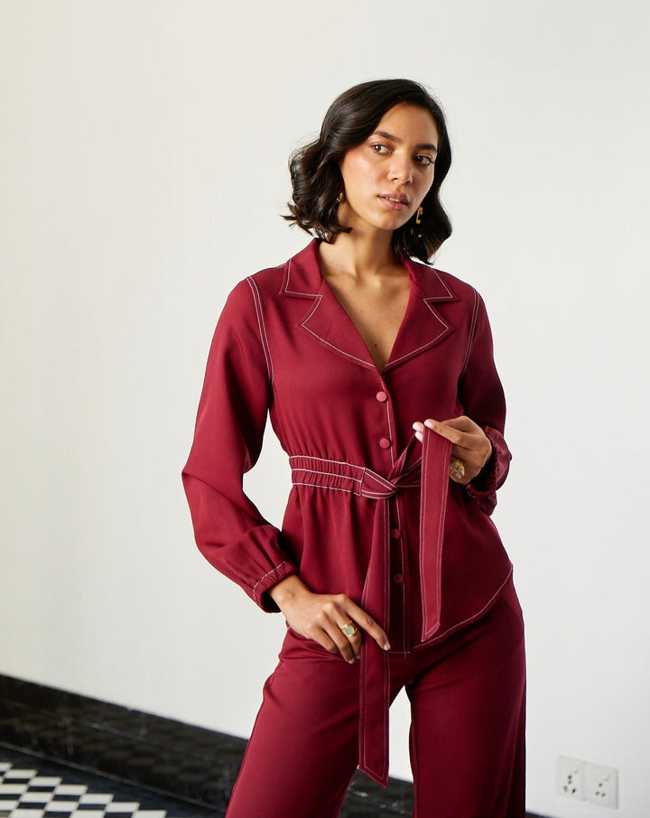 Meghna Pahwa Sahni In Our Royal Burgundy Jacket Top