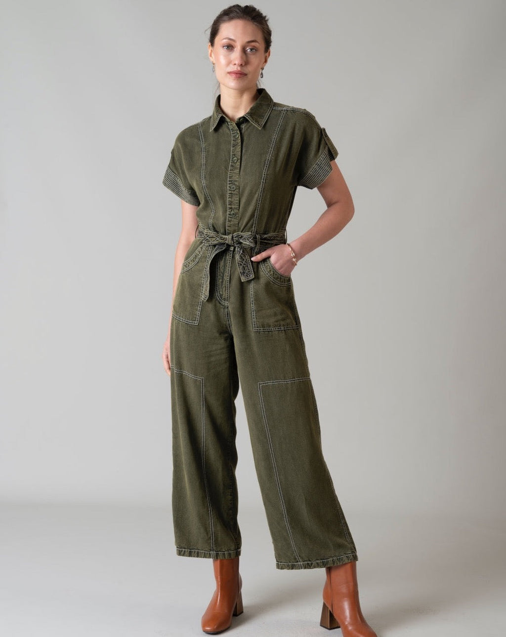 Tushita Mehta In Our Adele Olive Jumpsuit