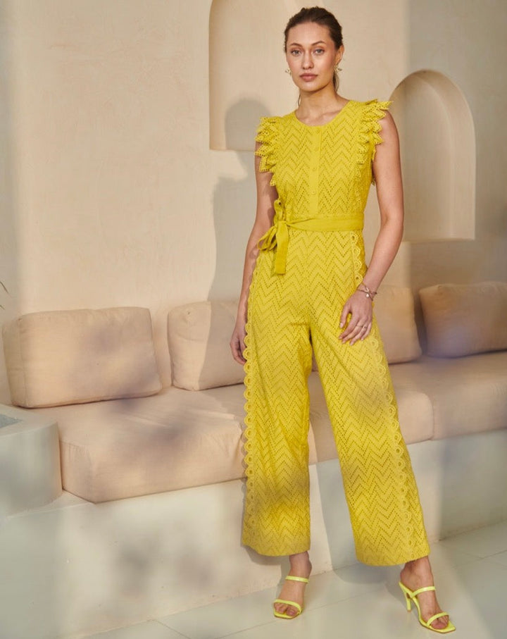 Tushita Mehta In Our Lime Schiffli Jumpsuit