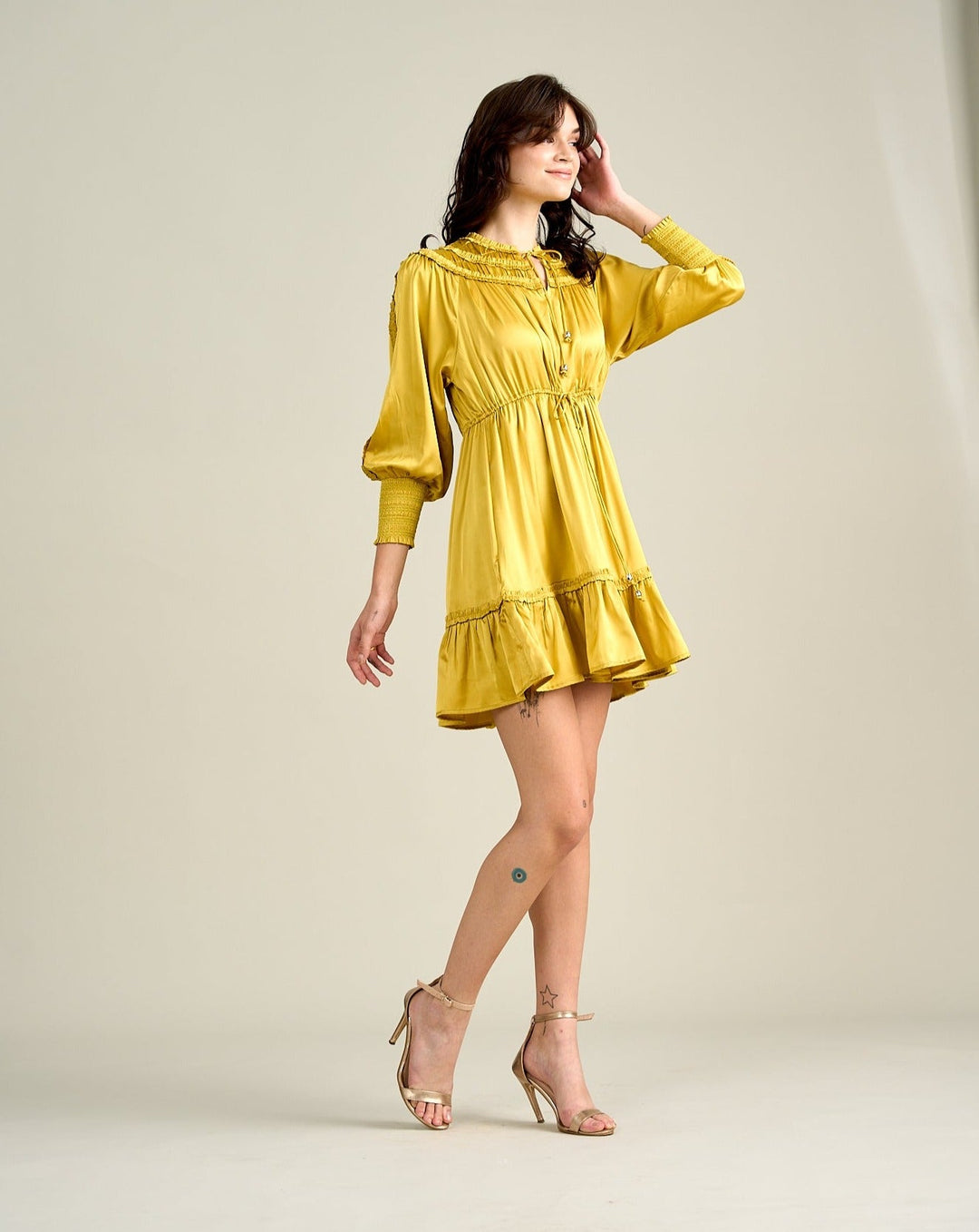 Ella Gold Satin Dress