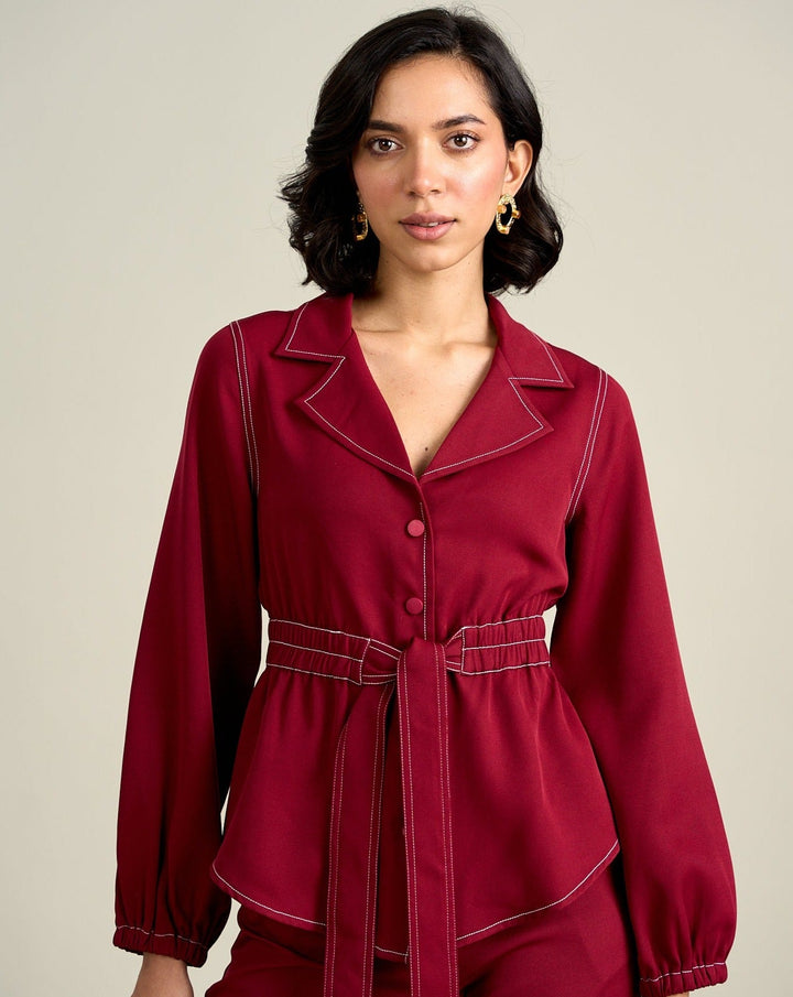 Meghna Pahwa Sahni In Our Royal Burgundy Jacket Top
