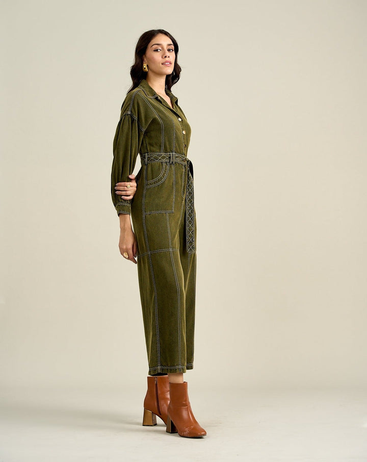 Nikki Mehra In Our Kendal Olive Jumpsuit