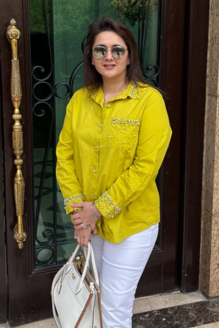 Malika Mehta In Our Sophie Lime Shirt